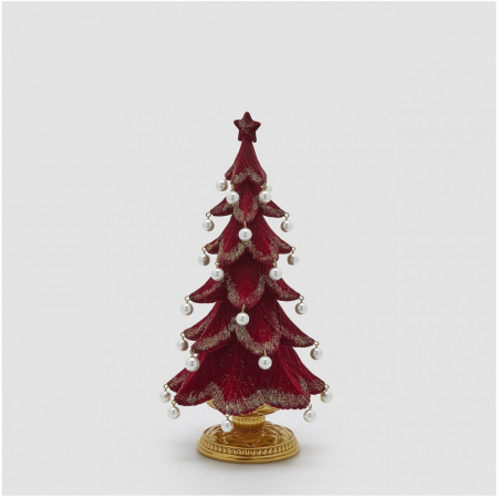 Decoratiune Craciun model Brad cu perle si sclipici, 36x19 cm, bordeaux - BraziPremium.ro [1]