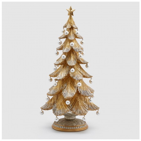 Decoratiune Craciun model Brad cu perle si sclipici, 46x22 cm, auriu - BraziPremium.ro [1]