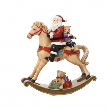Figurine si animale - Decoratiune Craciun Cal pe balansoar cu Mos Craciun, 23x7x24 cm, multicolor - BraziPremium By OLLMA