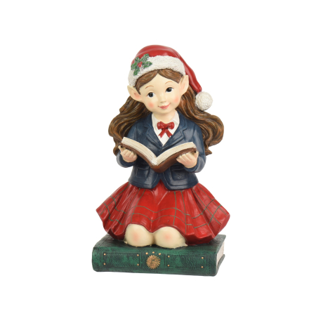 Decoratiune Craciun model Elf fetita cu carte, 36 cm, multicolor - BraziPremium By OLLMA