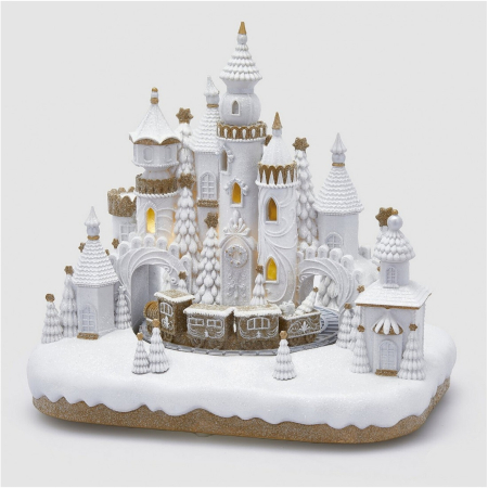 Decoratiune Craciun Castel 3D din martipan cu muzica si lumini, 34x36x26 cm, alb - BraziPremium By OLLMA [1]