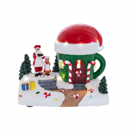 Decoratiune Sat de Craciun model Casa tip cana animata cu lumini, 19x12x16 cm, multicolor - BraziPremium.ro