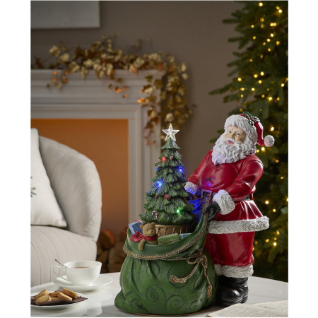 Decoratiune Craciun model Mos Craciun cu bradut, muzica si lumini LED, 47x39x22 cm, multicolor - BraziPremium By OLLMA