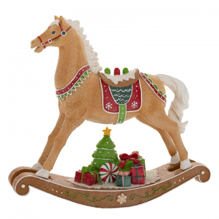 Figurine si animale - Decoratiune Craciun model Calut pe balansoar din turta dulce, 26x7x24 cm, multicolor - BraziPremium.ro