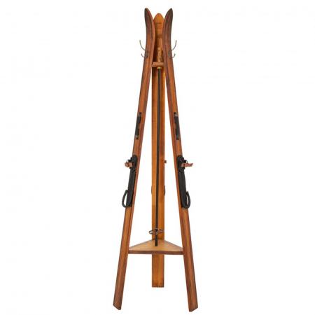 COLECTII CRACIUN 2025 - Decoratiune Craciun model Cuier vintage din schiuri, 48x48x170 cm, maro - BraziPremium By OLLMA