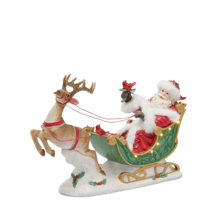 Classic Romance - Decoratiune Craciun model Sanie cu Mos Craciun si LED-uri, 28x44x15 cm, multicolor - BraziPremium By OLLMA