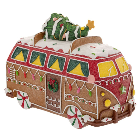 Decoratiuni Craciun pentru Casa - Decoratiune Craciun Rulota din turta dulce cu bradut, 26x12x19 cm, multicolor - BraziPremium By OLLMA