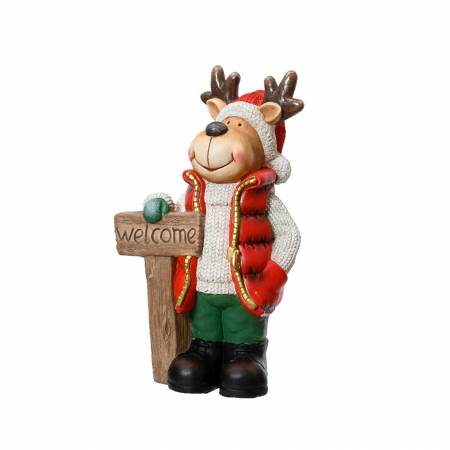 Cadouri Craciun - Decoratiune Craciun Ren cu mesaj Welcome, 24.5x17x43 cm, multicolor - BraziPremium By OLLMA