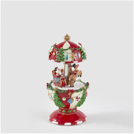 Decoratiune Cutie Muzicala model Carusel cu Mos Craciun in sanie, 17x8.5 cm, multicolor - BraziPremium By OLLMA [1]