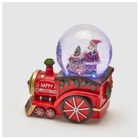 Decoratiune Cutie muzicala model Locomotiva cu Glob de zapada, 17 cm, rosu - BraziPremium.ro [1]
