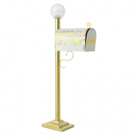 Frozen In Time - Decoratiune Cutie postala cu LED pentru scrisori Mos Craciun, Polul Nord, 113 cm, auriu - BraziPremium.ro