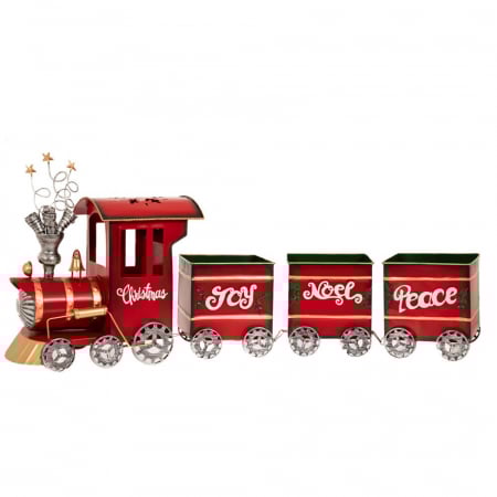 Classic Romance - Decoratiune metalica Craciun Trenulet cu vagoane si sine, 85 cm - BraziPremium.ro