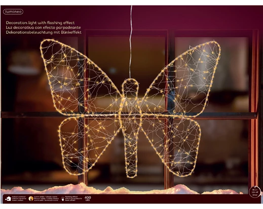 Decoratiune exterior Craciun Fluture, lumina calda,400 micro- LED, 58x43 cm,  IP44 - BraziPremium.ro [1]