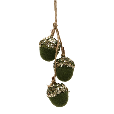 Classic Romance - Decoratiune brad model ghinda din lana cu sclipici, 20 cm, verde - BraziPremium By OLLMA