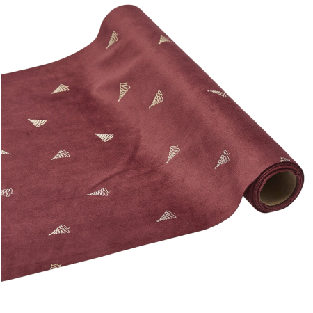 Obiecte decorative - Decoratiune masa de Craciun traversa cu braduti, 35x200 cm, visiniu - BraziPremium By OLLMA
