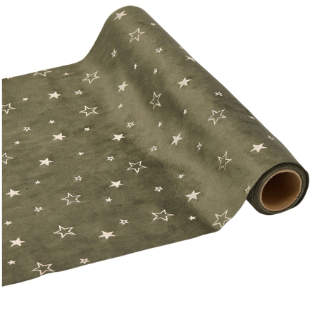 Obiecte decorative - Decoratiune masa de Craciun traversa cu stelute, 35x200 cm, verde - BraziPremium By OLLMA