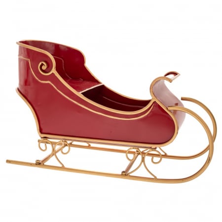 Classic Romance - Decoratiune metalica Sanie Mos Craciun, 52 cm, rosu - BraziPremium.ro