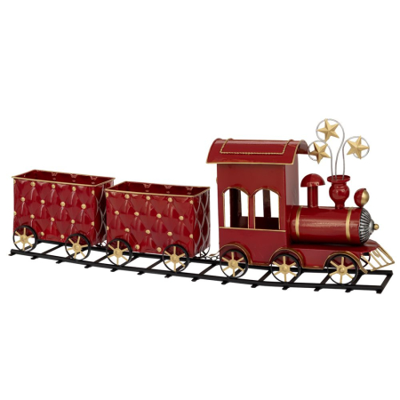 Decoratiune metalica Craciun Trenulet cu vagoane si sine, 85 cm - BraziPremium.ro