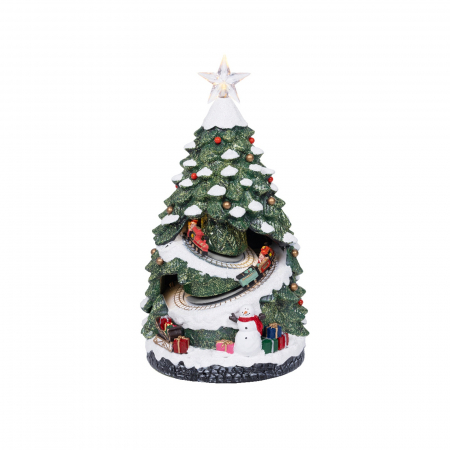 Decoratiuni Craciun pentru Casa - Decoratiune Craciun Brad cu tren rotativ si lumini, 21.5x20x38 cm, multicolor - BraziPremium.ro