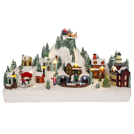 Decoratiuni Craciun pentru Casa - Decoratiune Orasel de Craciun cu muzica, lumini LED si trenulet animat, 41x16x24 cm, multicolor - BraziPremium By OLLMA