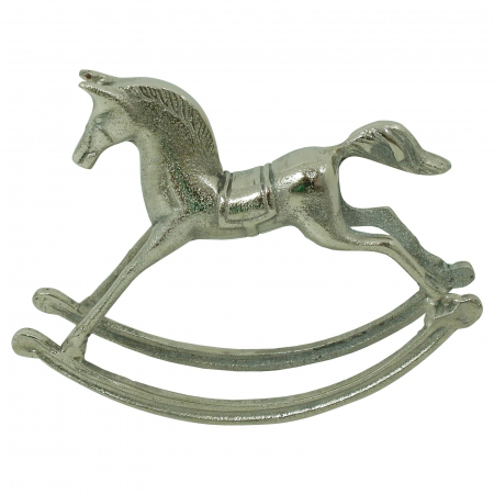 Obiecte decorative - Decoratiune metal Cal pe balansoar, 21 cm, argintiu metalizat - BraziPremium.ro