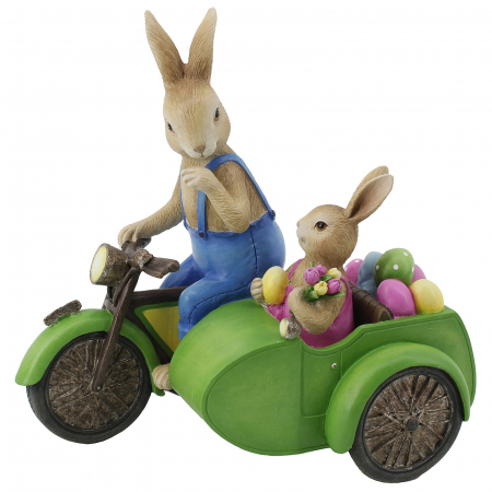 Decoratiuni Pasti - Decoratiune Paste model Iepurasi pe motocicleta, 21 cm, multicolor - BraziPremium.ro