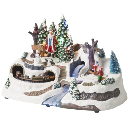 Decoratiune Sat de Craciun cu Mos Craciun, tren rotativ si lumini, 19x31x20 cm, multicolor - BraziPremium By OLLMA [1]
