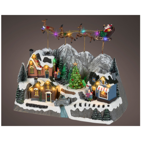 Decoratiune Sat de Craciun cu sanie in miscare, muzica si lumini LED, 19.5x35x27 cm, multicolor - BraziPremium By OLLMA [1]
