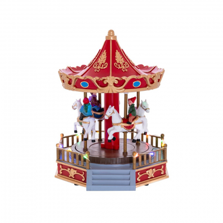 Figurine si animale - Decoratiune Craciun Carusel rotativ cu muzica si lumini, 20x23 cm, multicolor - BraziPremium.ro