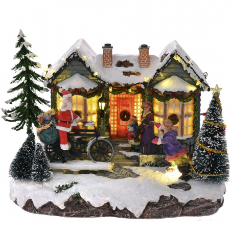Decoratiune Sat de Craciun model Casa de Craciun animata cu muzica si lumini, 23x18x18 cm, multicolor - BraziPremium.ro