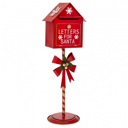 Candy Christmas - Decoratiune Cutie postala metalica scrisori Mos Craciun, 31x29x100, rosu - BraziPremium.ro