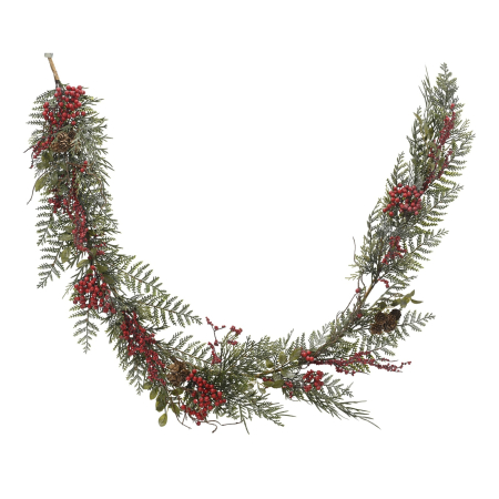 Ghirlande Craciun - Ghirlanda artificiala Craciun cu merisoare, conuri si sclipici, 180 cm, verde - BraziPremium By OLLMA