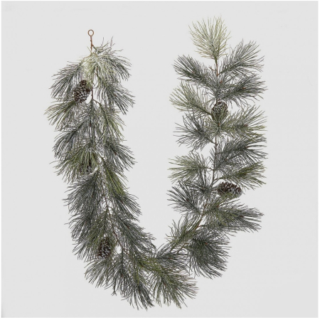 Ghirlanda artificiala Craciun cu zapada si conuri de pin, 183 cm, verde - BraziPremium By OLLMA [1]