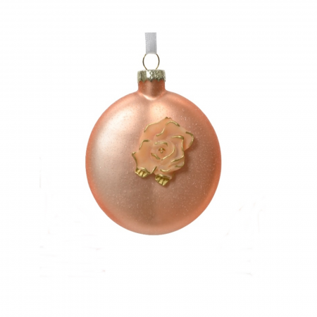 ORNAMENTE BRAD - Glob brad Craciun cu floare, 9 cm, sticla, piersica - BraziPremium.ro