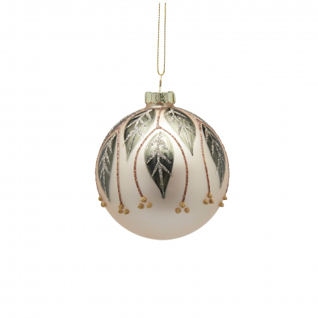 ORNAMENTE BRAD - Glob brad Craciun cu frunzulite, 8 cm, auriu - BraziPremium.ro