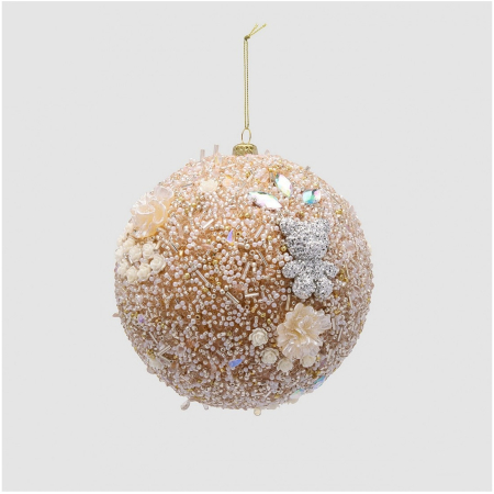 Glob brad Craciun cu margele si flori, 10 cm, auriu - BraziPremium By OLLMA [1]