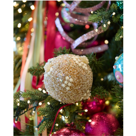 Glob brad Craciun cu margele si flori, 10 cm, auriu - BraziPremium By OLLMA [2]