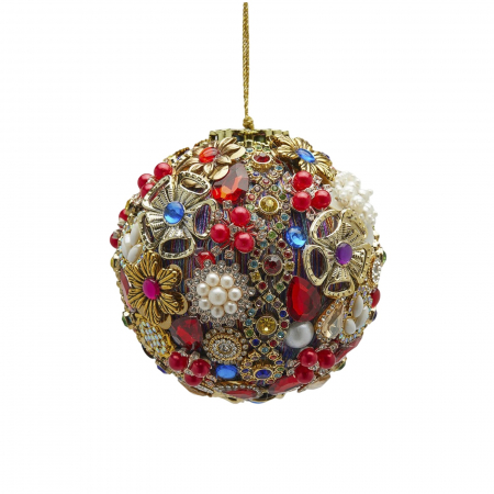Classic Romance - Glob brad Craciun cu perle si pietre, 10 cm, multicolor - BraziPremium.ro