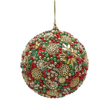Glob brad Craciun cu perle si paiete, 12 cm, verde - BraziPremium By OLLMA