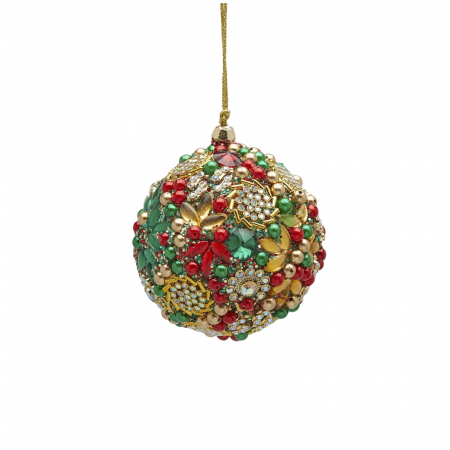 Classic Romance - Glob brad Craciun cu perle si paiete, 8 cm, verde - BraziPremium.ro