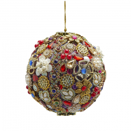 Glob brad Craciun cu perle si pietre, 12 cm, multicolor - BraziPremium.ro