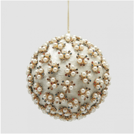 Glob brad Craciun Elizabeth cu perle, 12 cm, alb - BraziPremium By OLLMA [1]