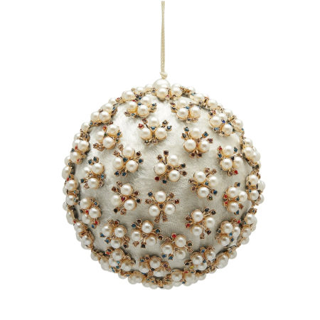 Glob brad Craciun Elizabeth cu perle, 12 cm, alb - BraziPremium By OLLMA