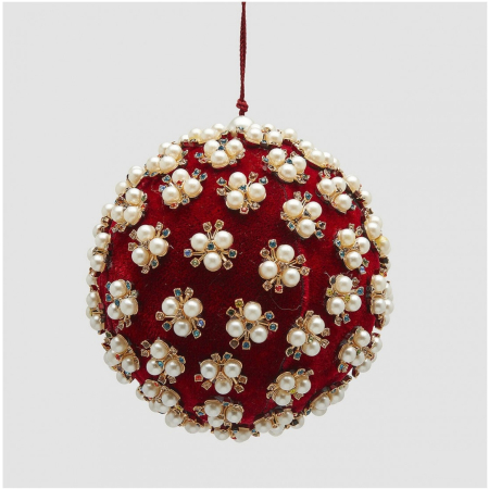 Glob brad Craciun Elizabeth cu perle, 12 cm, rosu - BraziPremium By OLLMA [1]