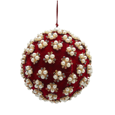 Glob brad Craciun Elizabeth cu perle, 12 cm, rosu - BraziPremium By OLLMA