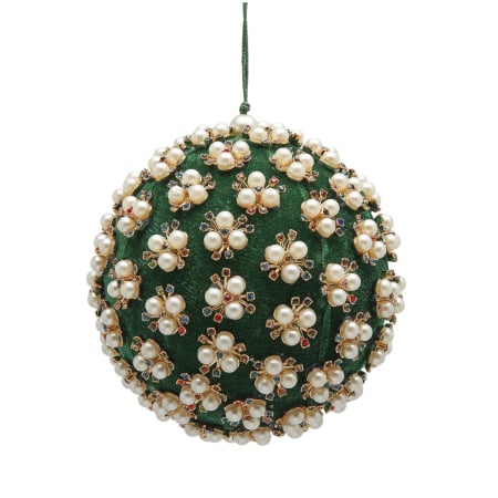 Glob brad Craciun Elizabeth cu perle, 12 cm, verde - BraziPremium By OLLMA