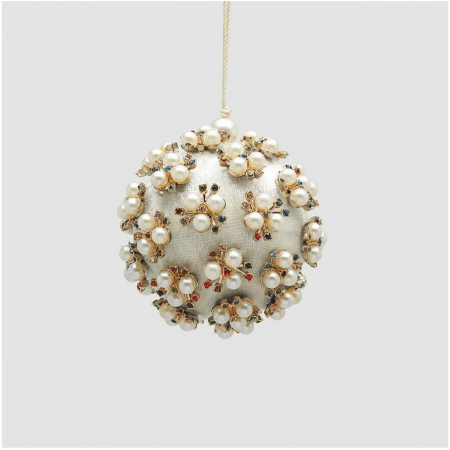 Glob brad Craciun Elizabeth cu perle, 8 cm, alb - BraziPremium By OLLMA [1]