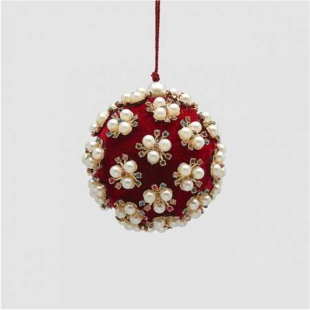 Glob brad Craciun Elizabeth cu perle, 8 cm, rosu - BraziPremium By OLLMA [1]