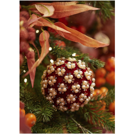Glob brad Craciun Elizabeth cu perle, 8 cm, rosu - BraziPremium By OLLMA [2]