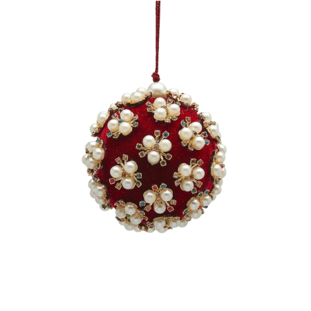 Glob brad Craciun Elizabeth cu perle, 8 cm, rosu - BraziPremium By OLLMA